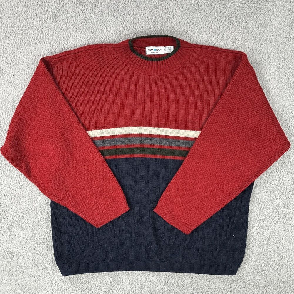Vtg 90's New Era Striped Sweater Men XL Multi Color Heavyweight Acrylic USA Made